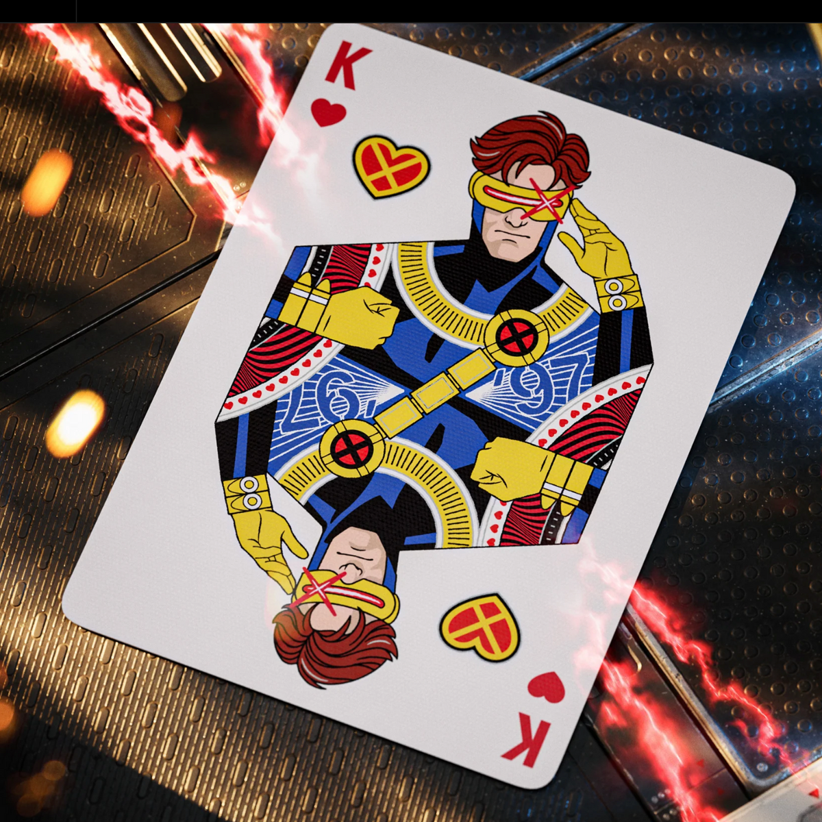 Cyclops as the King of Hearts in theory11 X-Men Playing Cards, shown with his visor and red optic-blast effects.