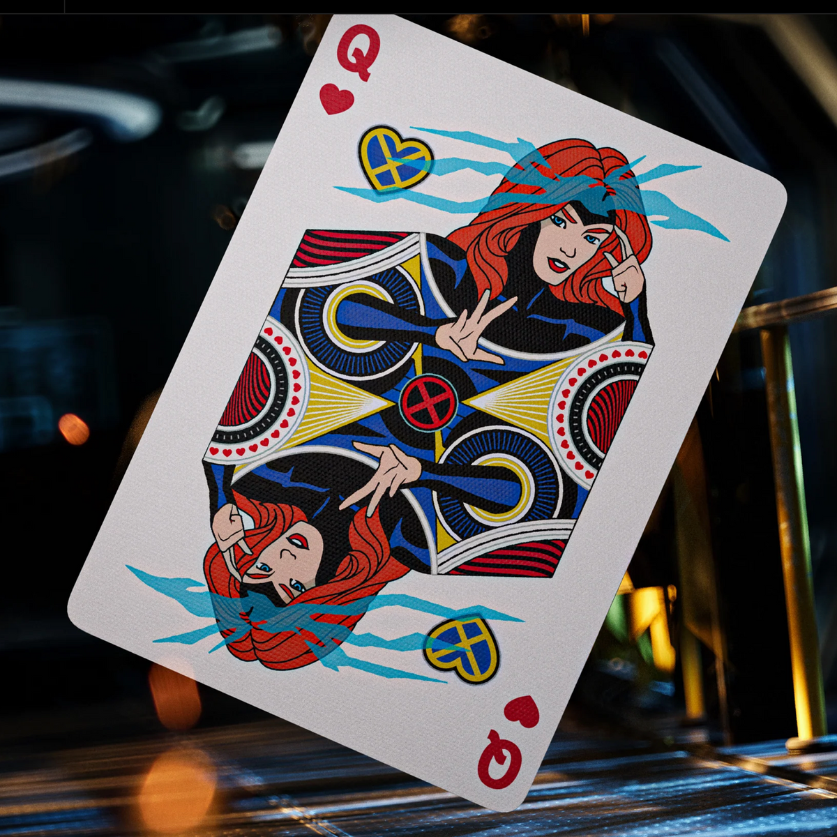 Jean Grey as the Queen of Hearts in theory11 X-Men Playing Cards, with red hair and blue psychic-energy details.