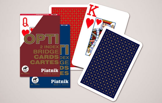 Piatnik Opti bridge playing cards with packaging on a light gray background