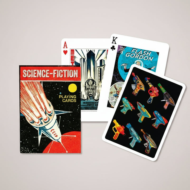 Piatnik playing cards with science fiction design on a white background