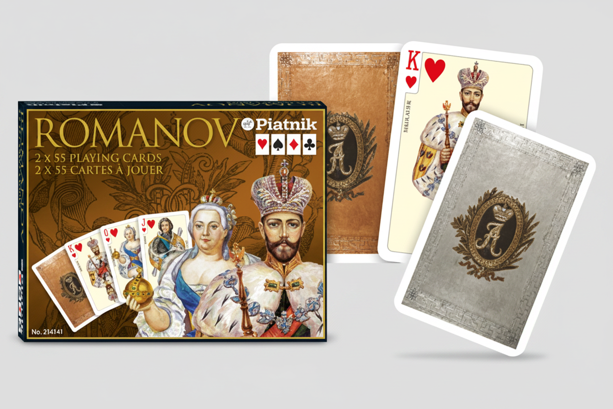 Piatnik Romanov playing cards with box and cards displayed