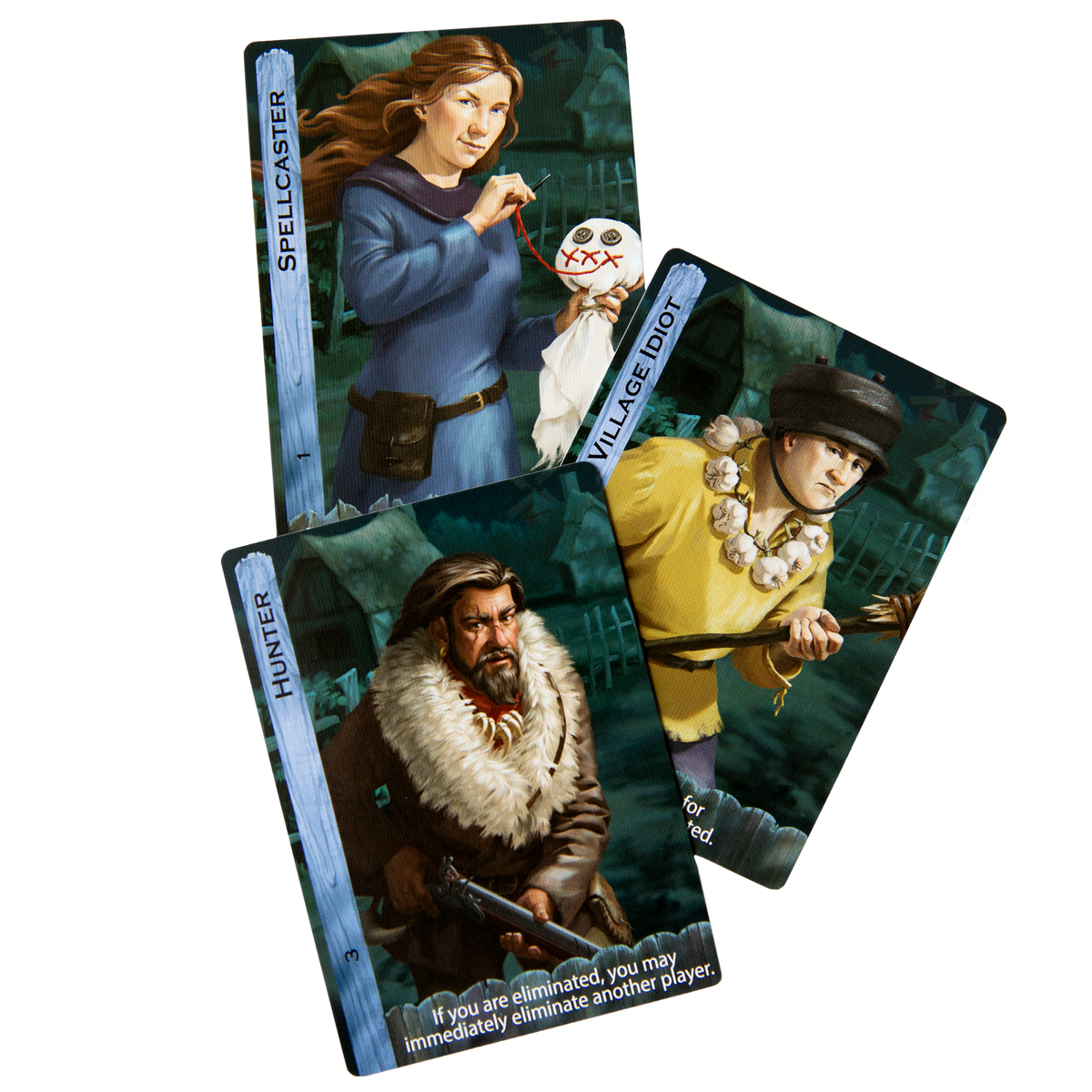 Ultimate Werewolf Villager and special-role cards showing illustrated characters and abilities.