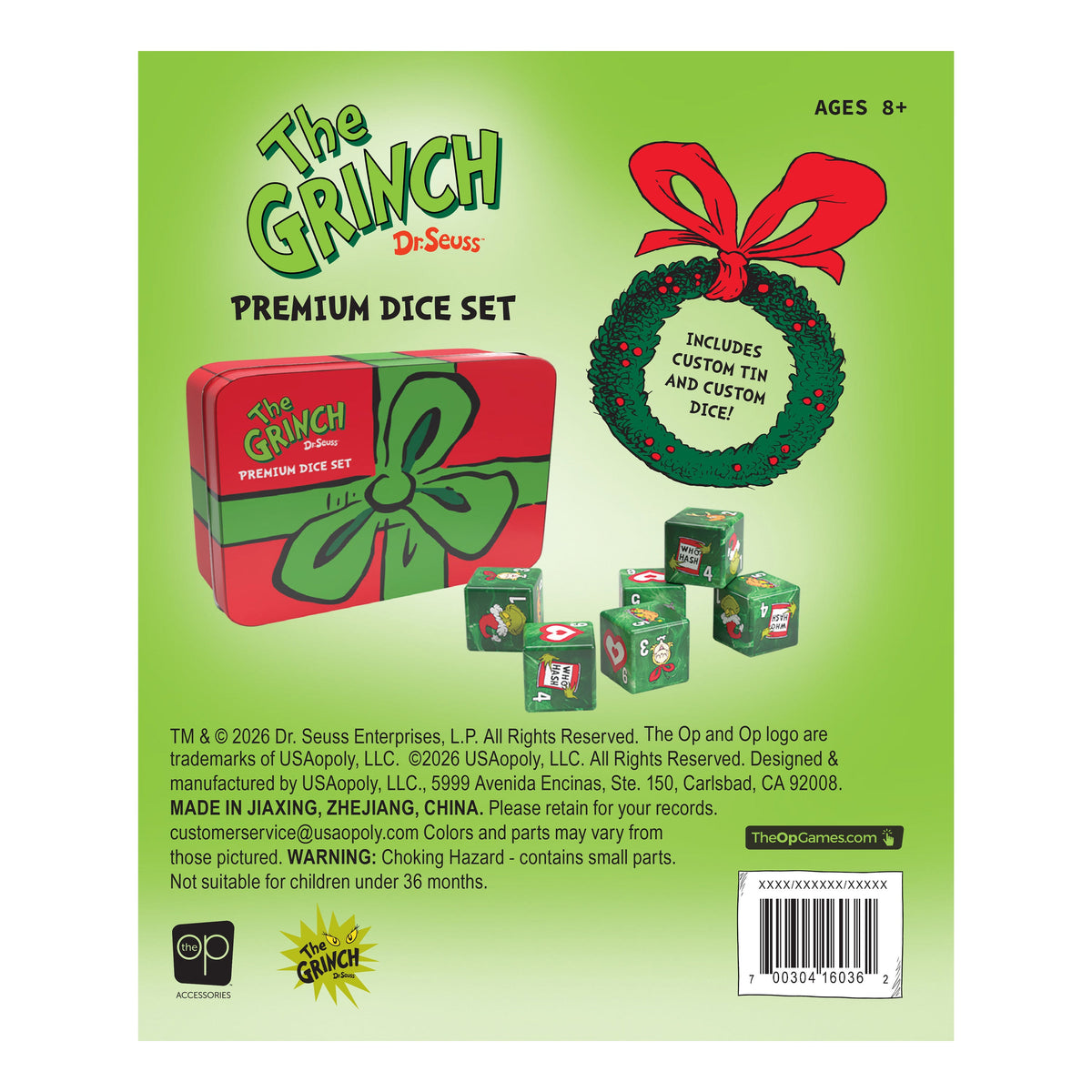 The Grinch Premium Dice Set – Six d6 Dice – packaging view