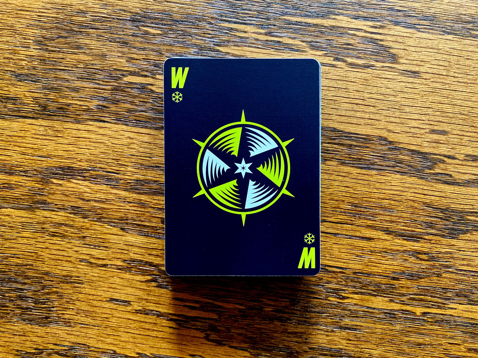 Custom Winter card from Vanda Polaris Winter Solstice with neon compass and snowflake artwork