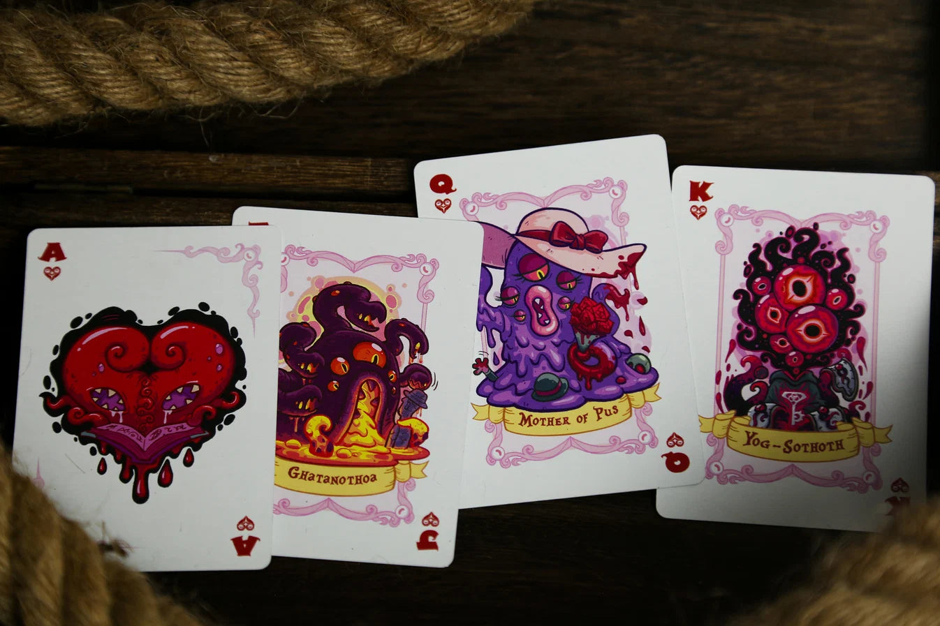 Custom Hearts Ace Jack Queen and King from Arkham Archives Cthulhu Mythos Playing Cards