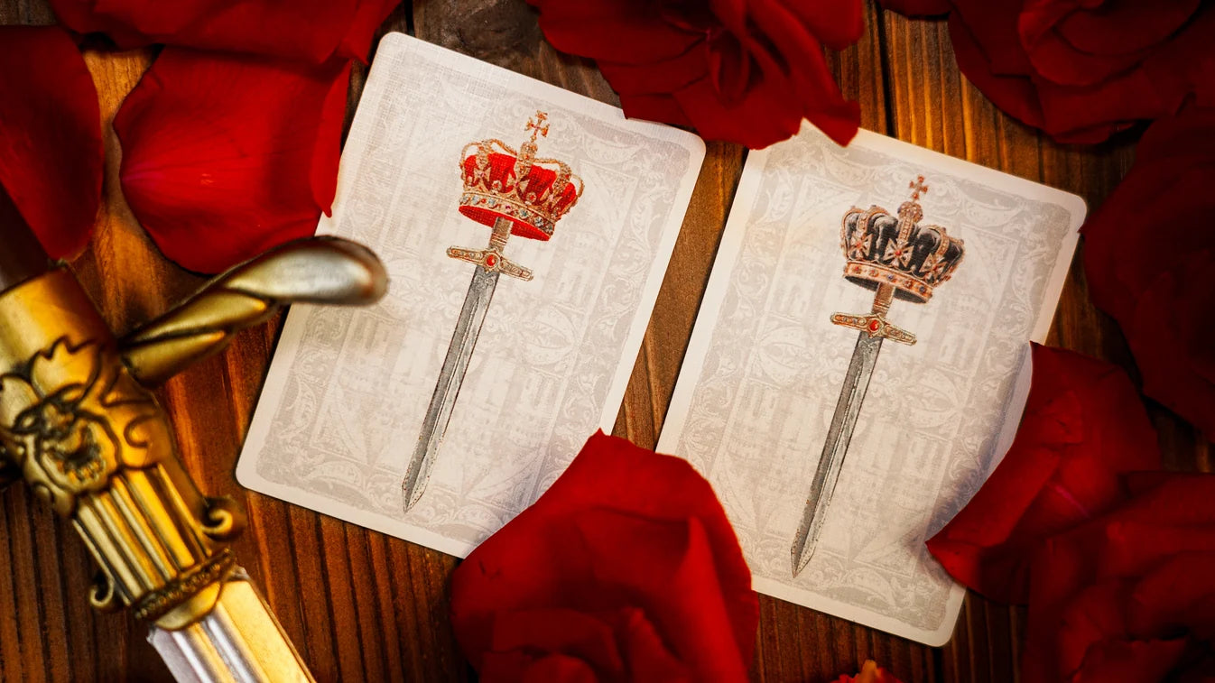 Red and black crown-and-sword Jokers from Fortress Playing Cards