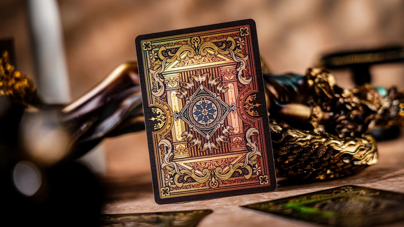 Ornate two-way holographic card back from Keyhole Greek Mythology Luxury Edition
