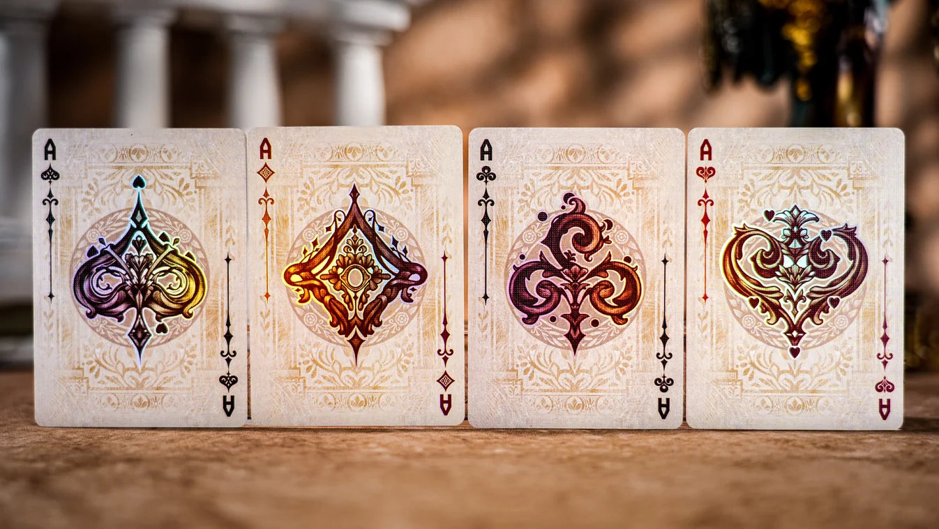 Four custom Aces from Keyhole Greek Mythology Luxury Edition Playing Cards