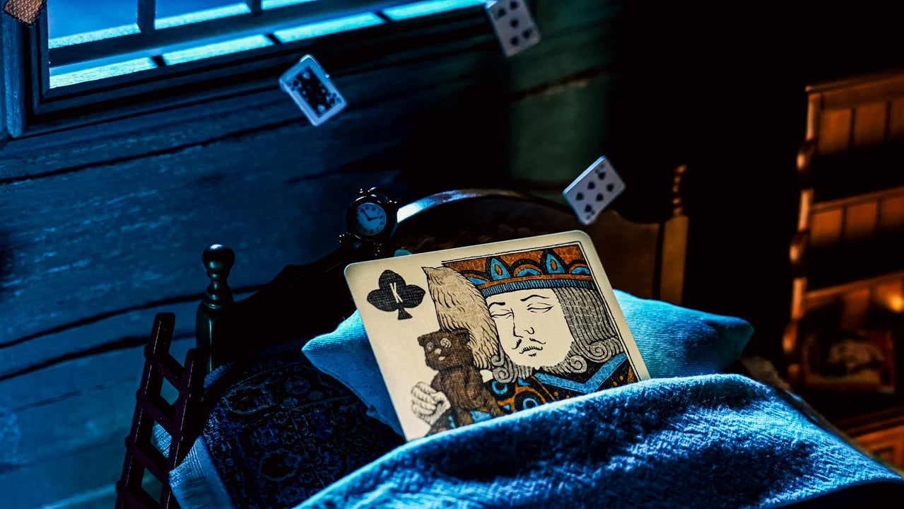 Custom Sleep Walk King of Clubs resting in bed with a stuffed animal