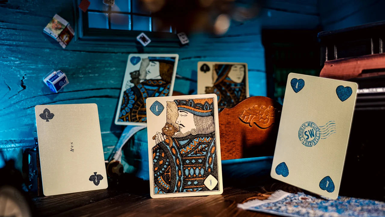 Custom Sleep Walk court and number cards with hand-drawn blue and black artwork